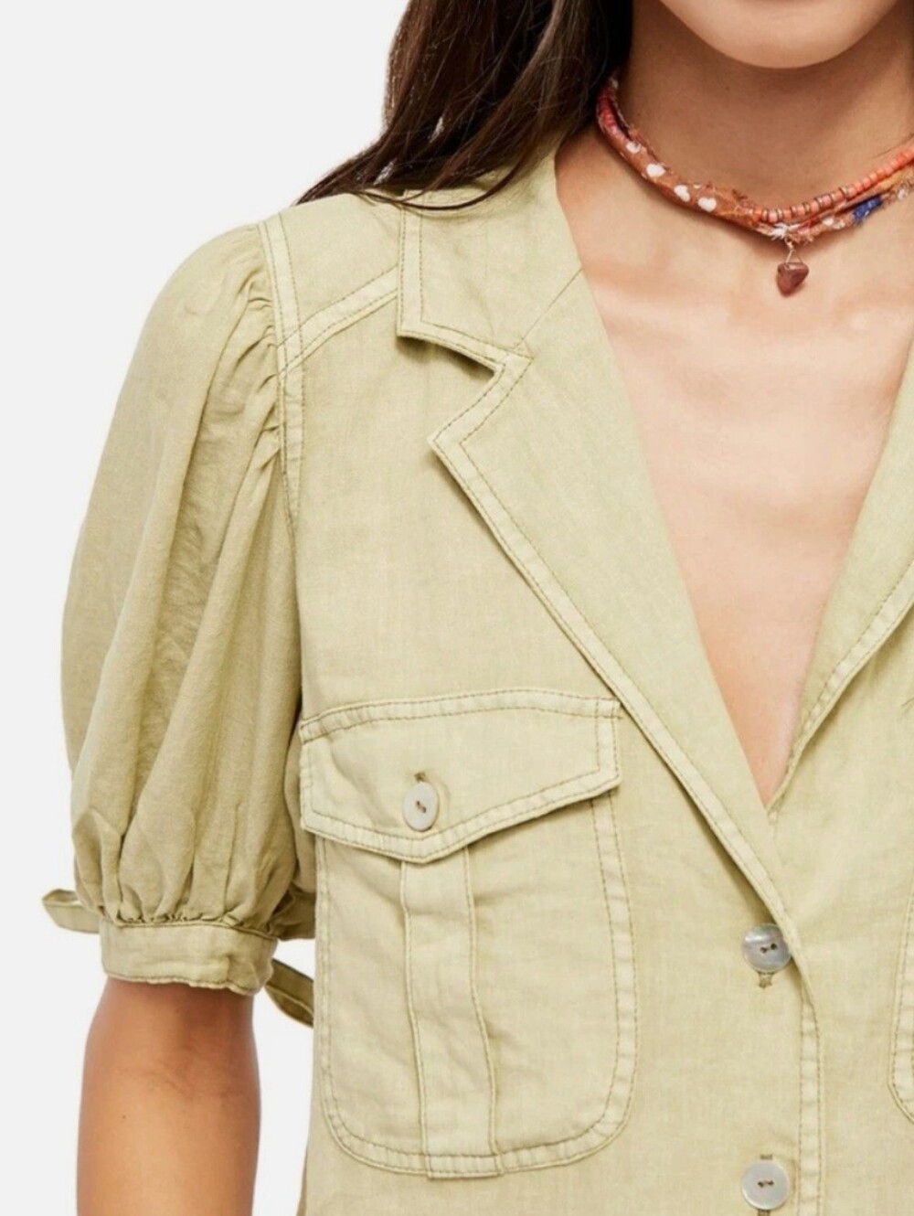 Free People Light Green Safari Babe Top
